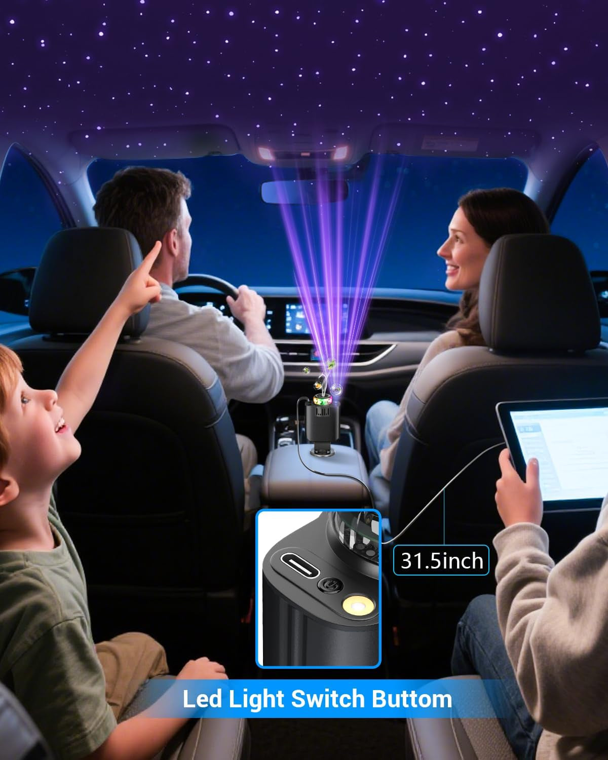 Car Charger Fast Charger for Iphone17/16/15,69W Retractable Car Charger with Aromatherapy and Starlight,5 in 1 Fast Car Charger with L/C Cables,Car Charger Adapter for Iphone,Android（Purple）