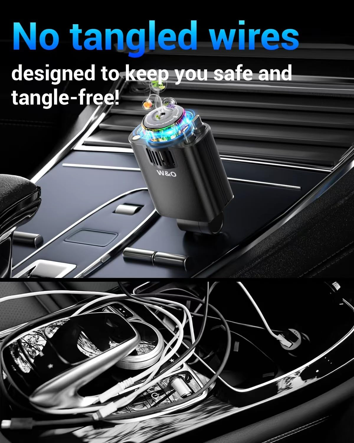 Car Charger Fast Charger for Iphone17/16/15,69W Retractable Car Charger with Aromatherapy and Starlight,5 in 1 Fast Car Charger with L/C Cables,Car Charger Adapter for Iphone,Android（Purple）
